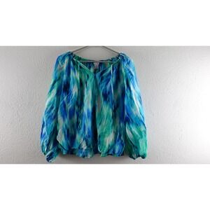 Tommy Bahama Size XS Agua Amara Ikat Shimmer Long-Sleeve Peasant Top